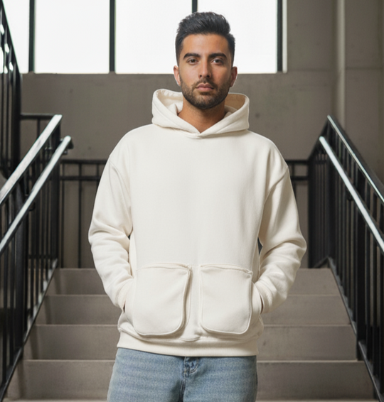 Box-Pocket Off-White Hoodie