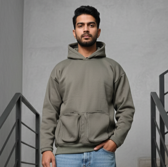 Box-Pocket Grey Hoodie